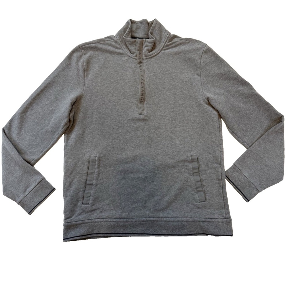 Armani Exchange Men Size M Gray Spell Out Half Zip Pullover Sweater Long Sleeve